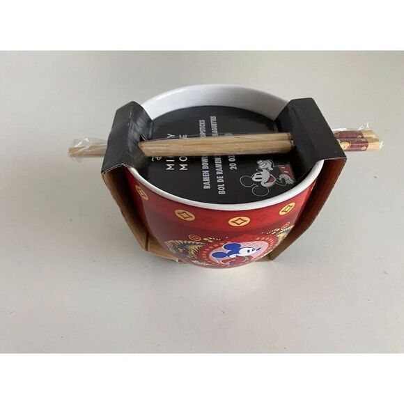 Disney Mickey Mouse Chinese New Year Ramen Bowl With Chopsticks Noodle Bowl NEW - Picture 3 of 8